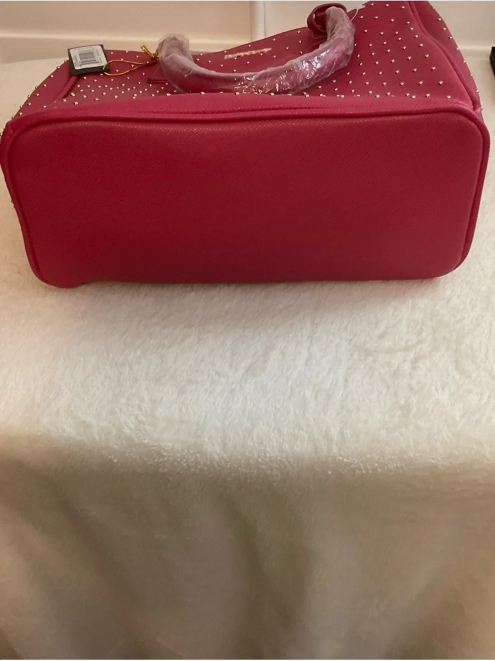 bebe Hot Pink Studded Satchel with Gold Hardware